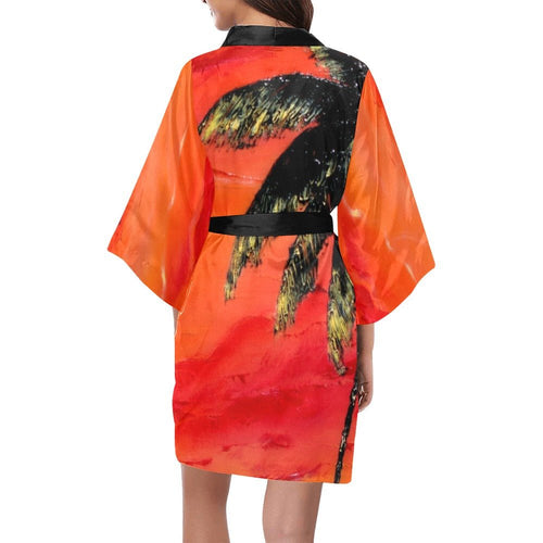 Orange Palm Tree Women's Kimono Robe - JSFA - Art On Fashion by Jenny Simon