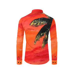Orange Pam Tree Long Sleeve Men's Shirt | JSFA - JSFA - Original Art On Fashion by Jenny Simon