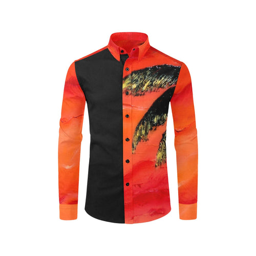 Orange Palm Tree Long Sleeve Men's Shirt | JSFA - JSFA - Original Art On Fashion by Jenny Simon