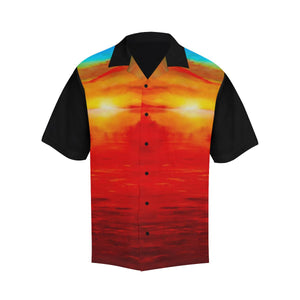 Orange Sunset Hawaiian Shirt Black Sleeves | JSFA - JSFA - Original Art On Fashion by Jenny Simon