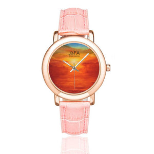 Orange Sunset Women's Watch Light Pink Band | JSFA - JSFA - Original Art On Fashion by Jenny Simon