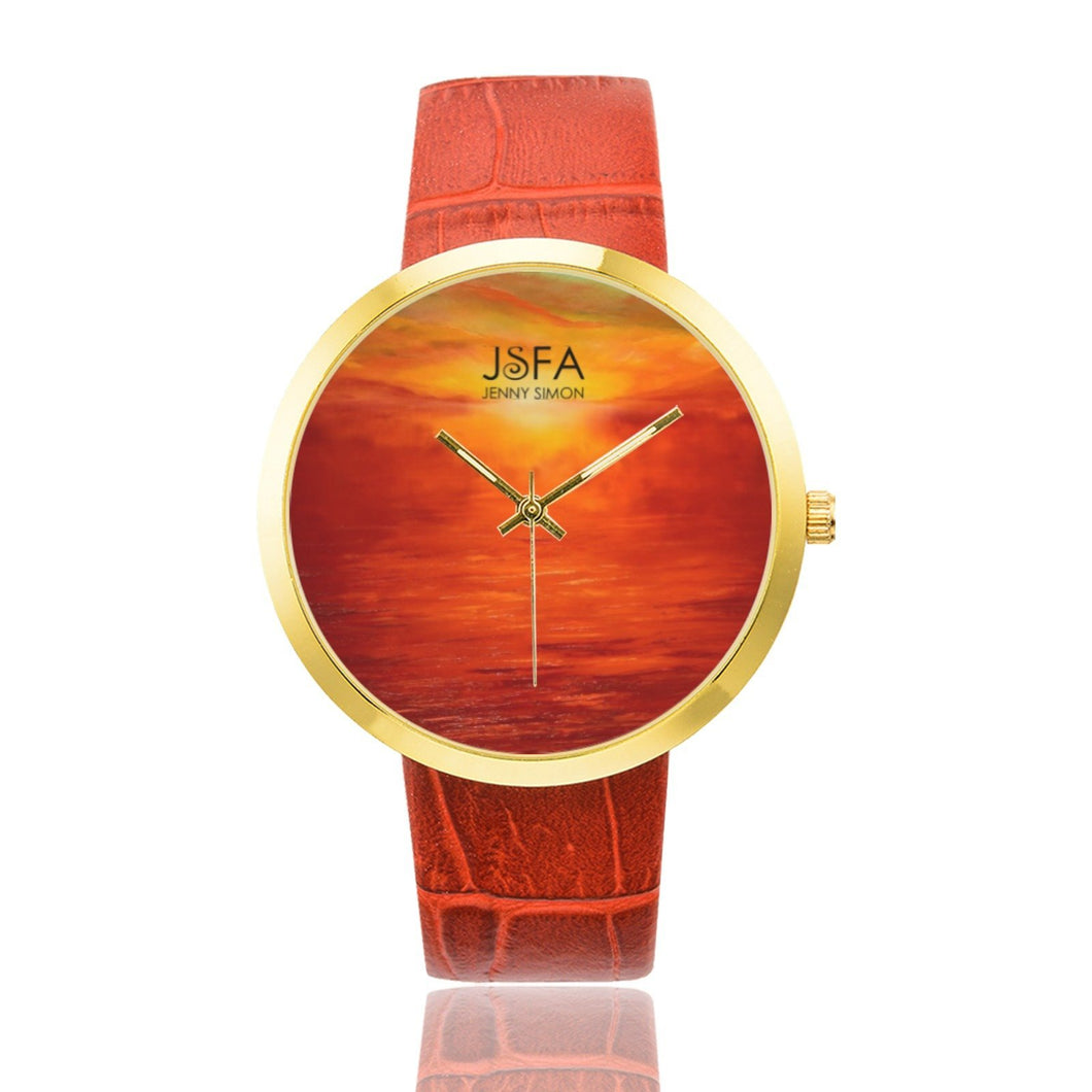 Orange Sunset Women's Watch Red Band | JSFA - JSFA - Original Art On Fashion by Jenny Simon