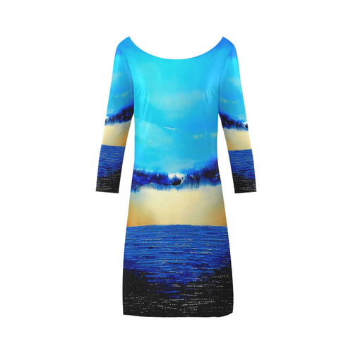 Rebirth Blue A-Line Dress Women's Boat Neck | JSFA - JSFA - Original Art On Fashion by Jenny Simon