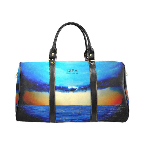 Rebirth Blue Gold Sunset Travel Bag | JSFA - JSFA - Original Art On Fashion by Jenny Simon