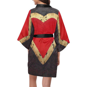 Red Heart Women's Short Kimono Robe - JSFA - Art On Fashion by Jenny Simon