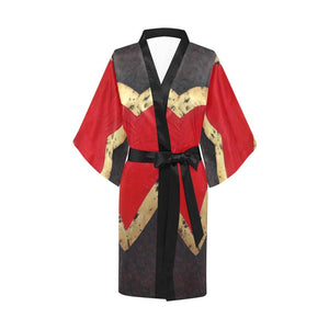 Red Heart Women's Short Kimono Robe - JSFA - Art On Fashion by Jenny Simon