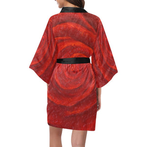 Red Rose Black Trim Satin Kimono Robe | JSFA - JSFA - Art On Fashion by Jenny Simon