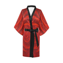 Load image into Gallery viewer, Red Rose Black Trim Satin Kimono Robe | JSFA - JSFA - Art On Fashion by Jenny Simon