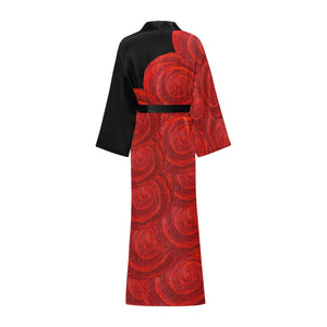 Red Rose Bud 56" EXTRA LONG Kimono Robe For Tall Women | JSFA - JSFA - Art On Fashion by Jenny Simon