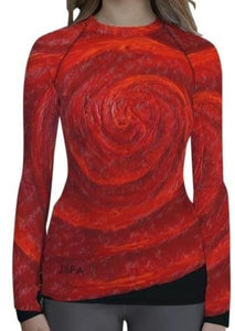 Red Rose on Long Sleeve Shirt/ Rash Guard For Women - JSFA - Original Art On Fashion by Jenny Simon