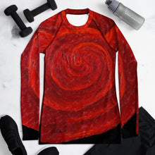 Load image into Gallery viewer, Red Rose on Long Sleeve Shirt/ Rash Guard For Women - JSFA - Original Art On Fashion by Jenny Simon