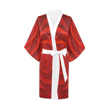 Load image into Gallery viewer, Red Rose White Trim Satin Kimono Robe | JSFA - JSFA - Art On Fashion by Jenny Simon