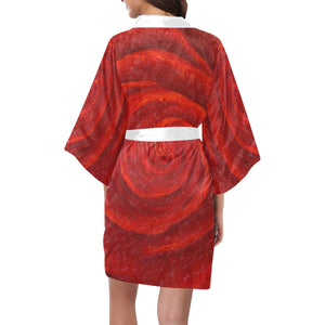 Red Rose White Trim Satin Kimono Robe | JSFA - JSFA - Art On Fashion by Jenny Simon