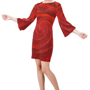 Red Roses Bell Sleeve Dress | JSFA - JSFA - Original Art On Fashion by Jenny Simon