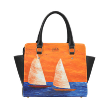 Load image into Gallery viewer, Sailboats Orange Blue Classic Handbag Top Handle | JSFA - JSFA - Original Art On Fashion by Jenny Simon