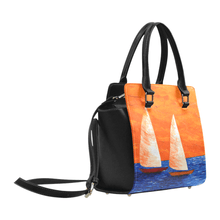 Load image into Gallery viewer, Sailboats Orange Blue Classic Handbag Top Handle | JSFA - JSFA - Original Art On Fashion by Jenny Simon