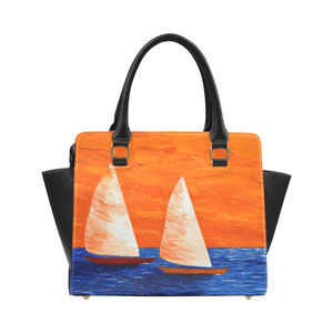 Sailboats Orange Blue Classic Handbag Top Handle | JSFA - JSFA - Original Art On Fashion by Jenny Simon