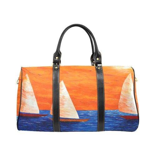 Sailboats Orange Blue Water Travel Bag | JSFA - JSFA - Original Art On Fashion by Jenny Simon