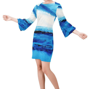 Spellbound Blue White Bell Sleeve Dress | JSFA - JSFA - Original Art On Fashion by Jenny Simon
