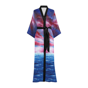 Stars And Sripes Red White Blue 56" EXTRA LONG Kimono Robe For Tall Women | JSFA - JSFA - Art On Fashion by Jenny Simon