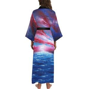 Stars And Sripes Red White Blue 56" EXTRA LONG Kimono Robe For Tall Women | JSFA - JSFA - Art On Fashion by Jenny Simon