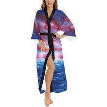 Load image into Gallery viewer, Stars And Sripes Red White Blue 56&quot; EXTRA LONG Kimono Robe For Tall Women | JSFA - JSFA - Art On Fashion by Jenny Simon