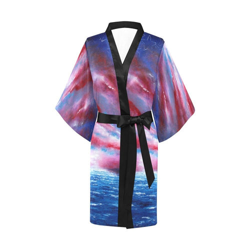 Stars & Stripes Red White Blue Women's Kimono Robe - JSFA - Art On Fashion by Jenny Simon