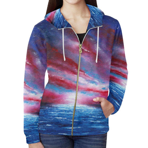 Stars & Stripes Women's Zip Up Hoodie Jacket | JSFA - JSFA - Original Art On Fashion by Jenny Simon