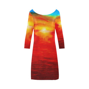 Sunset Magic Orange/Blue A-Line Dress | JSFA - JSFA - Original Art On Fashion by Jenny Simon