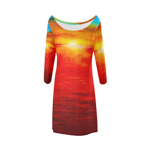 Sunset Magic Orange/Blue A-Line Dress | JSFA - JSFA - Original Art On Fashion by Jenny Simon