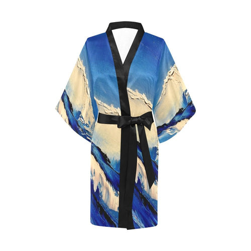 White Wave Women's Short Kimono Robe - JSFA - Art On Fashion by Jenny Simon