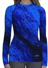 Load image into Gallery viewer, Women&#39;s Blue Secret Long Sleeve Shirt/ Rash Guard - JSFA - Original Art On Fashion by Jenny Simon