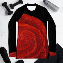 Load image into Gallery viewer, Women&#39;s Red Rose Bud Long Sleeve Shirt/ Rash Guard - JSFA - Original Art On Fashion by Jenny Simon